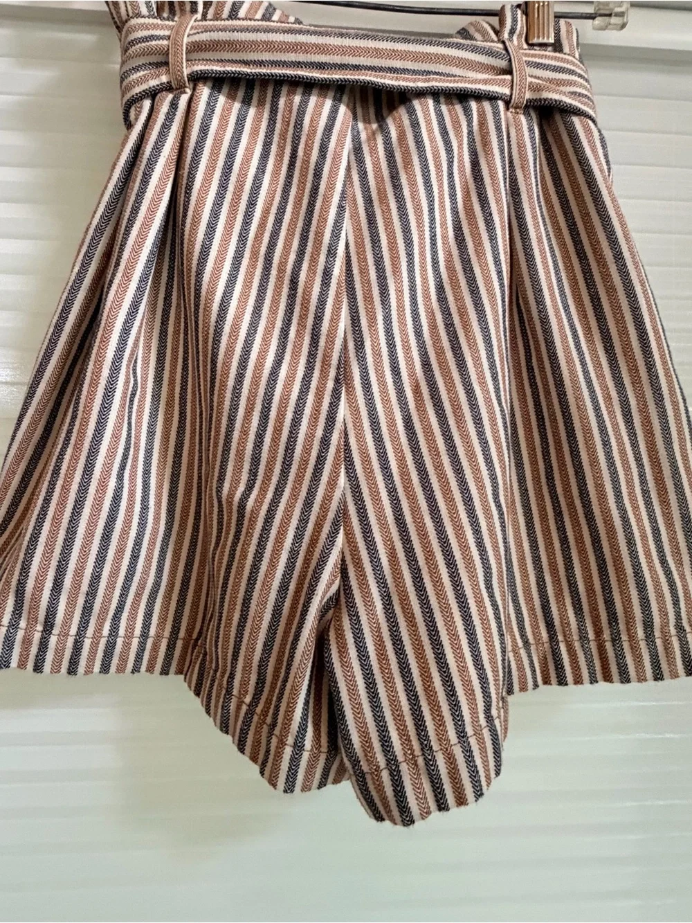 Free People High-Waist Striped Tie-Belt Shorts